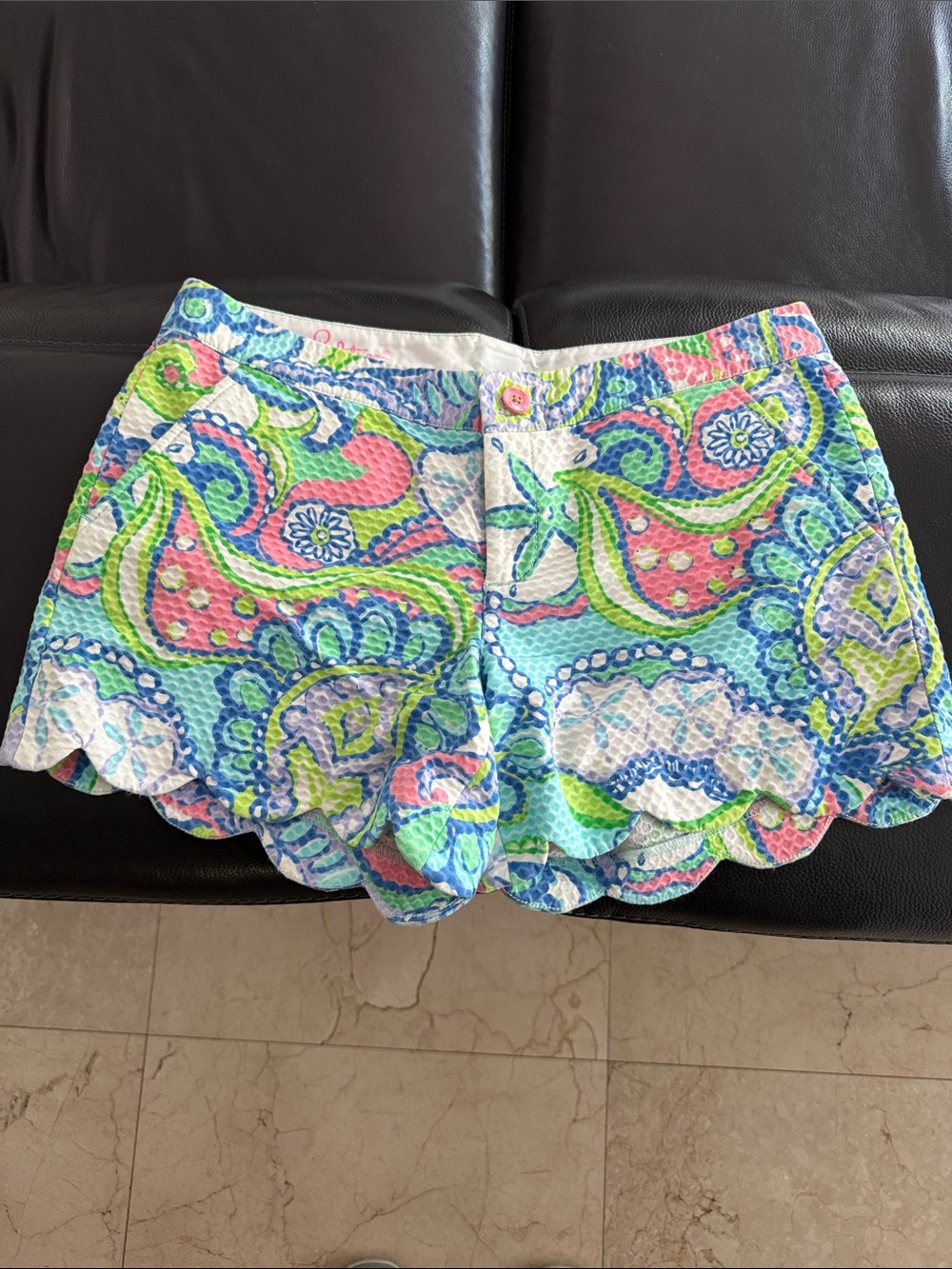 Lilly Pulitzer Paisley Scallop Hem Shorts in Pink, Blue, Green, White